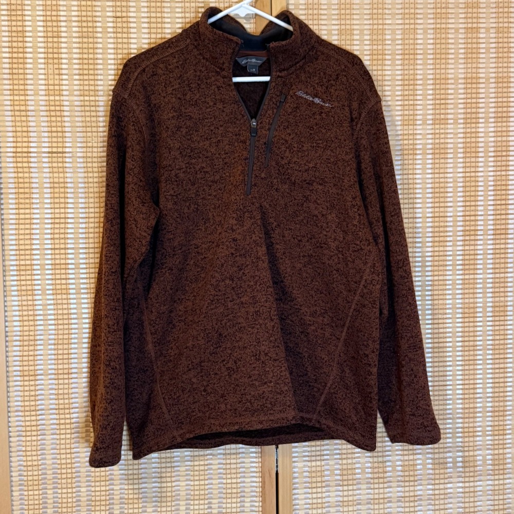 Eddie Bauer Mens Brown Marl Fleece Lined Quarter Zip Pullover Sweater Size M